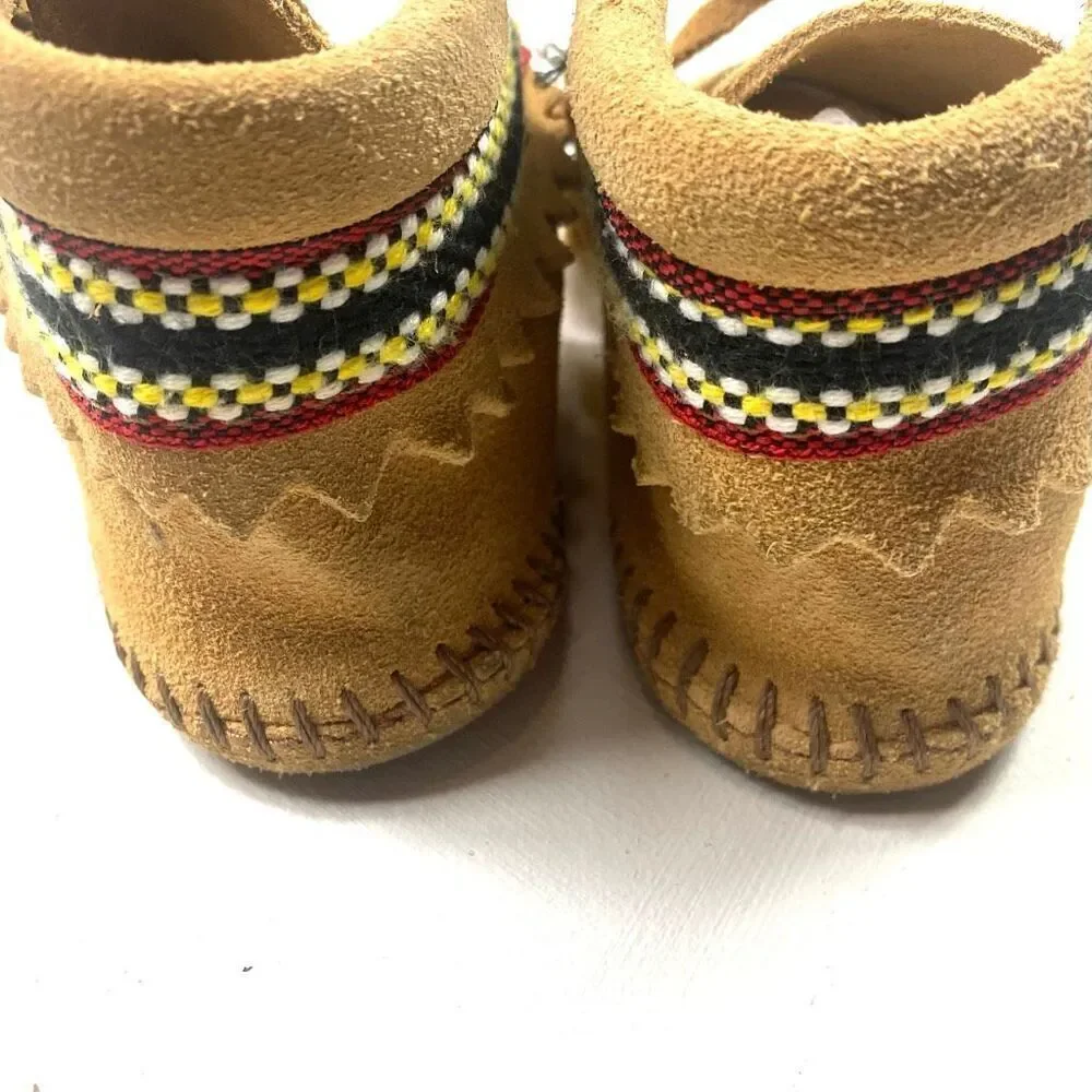Minnetonka Infant Suede Moccasin Booties Tan Lace Up Crib Shoes Size 5